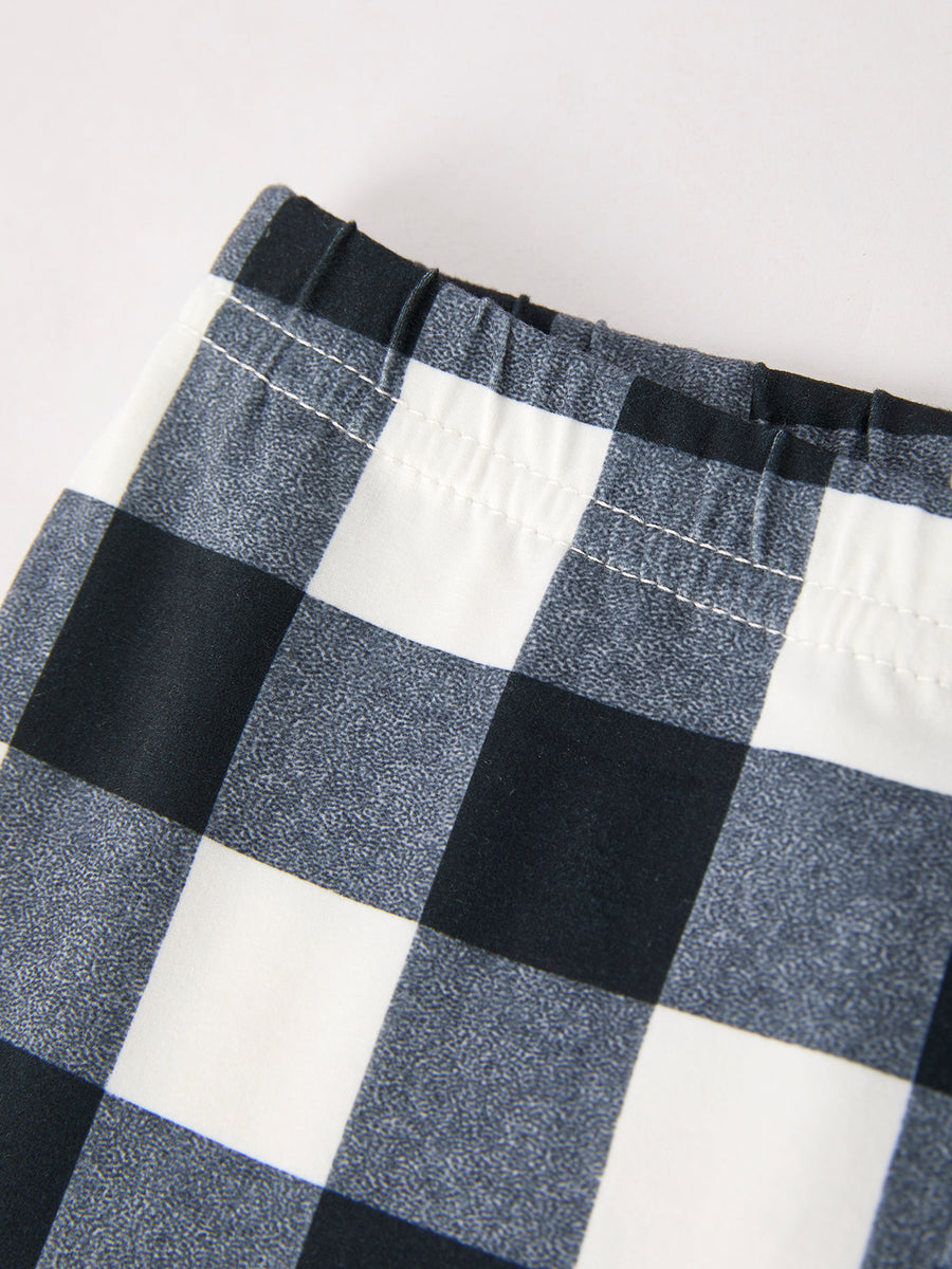 Black And White Checked Girls' Bell-Bottom Pants