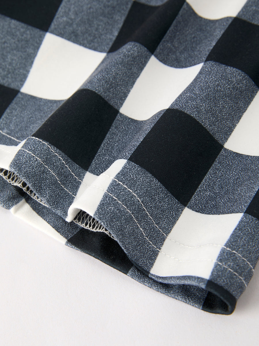 Black And White Checked Girls' Bell-Bottom Pants