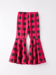 Red And Black Plaid Bell-Bottomed Pants