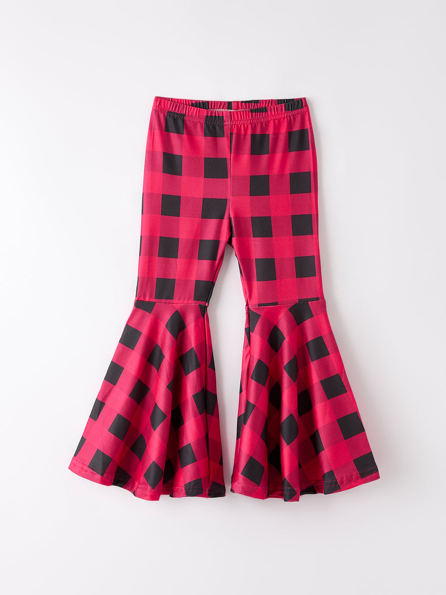 Red And Black Plaid Bell-Bottomed Pants