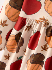 2 Piece Thanksgiving Pumpkin Stripe Print Girls Dress Set