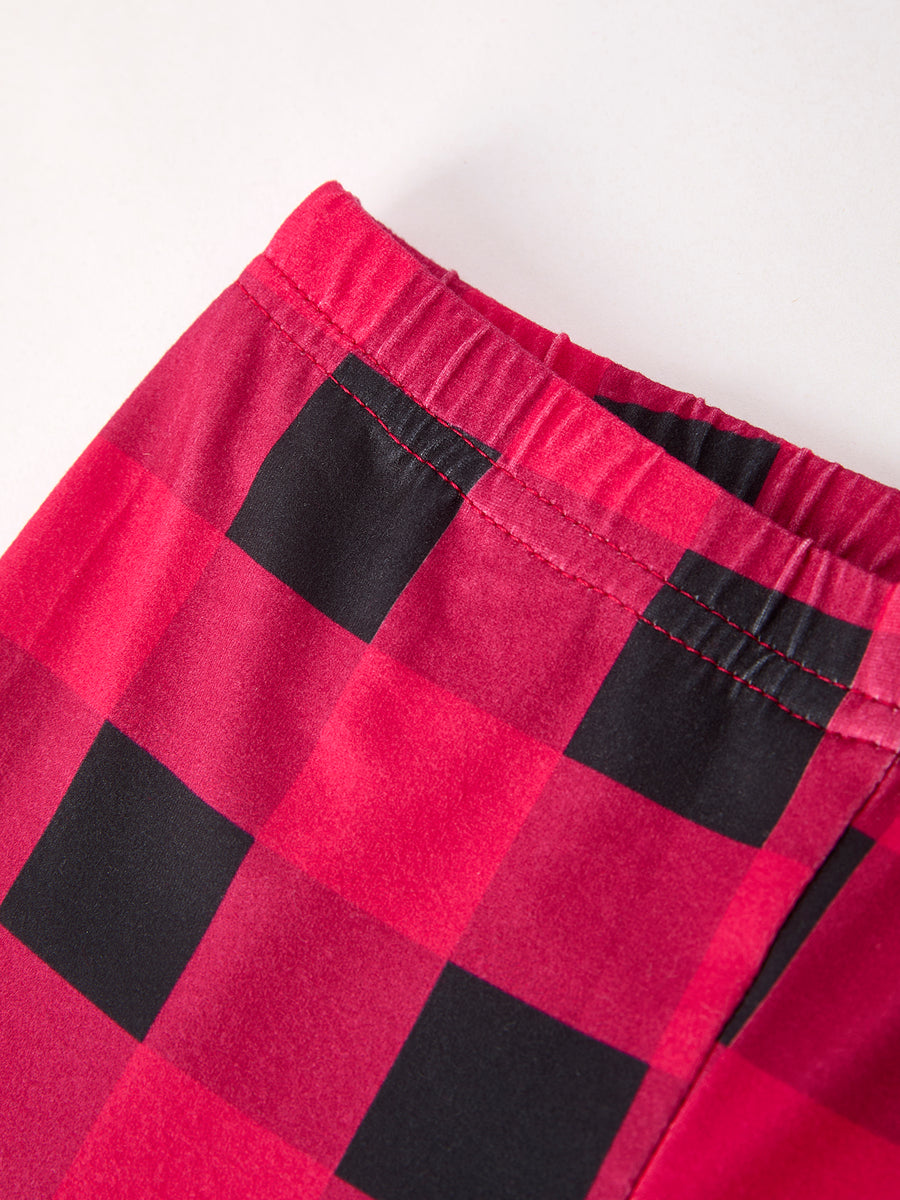 Red And Black Plaid Bell-Bottomed Pants