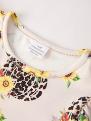 Thanksgiving Pumpkin Leopard Floral Print Girls Dress