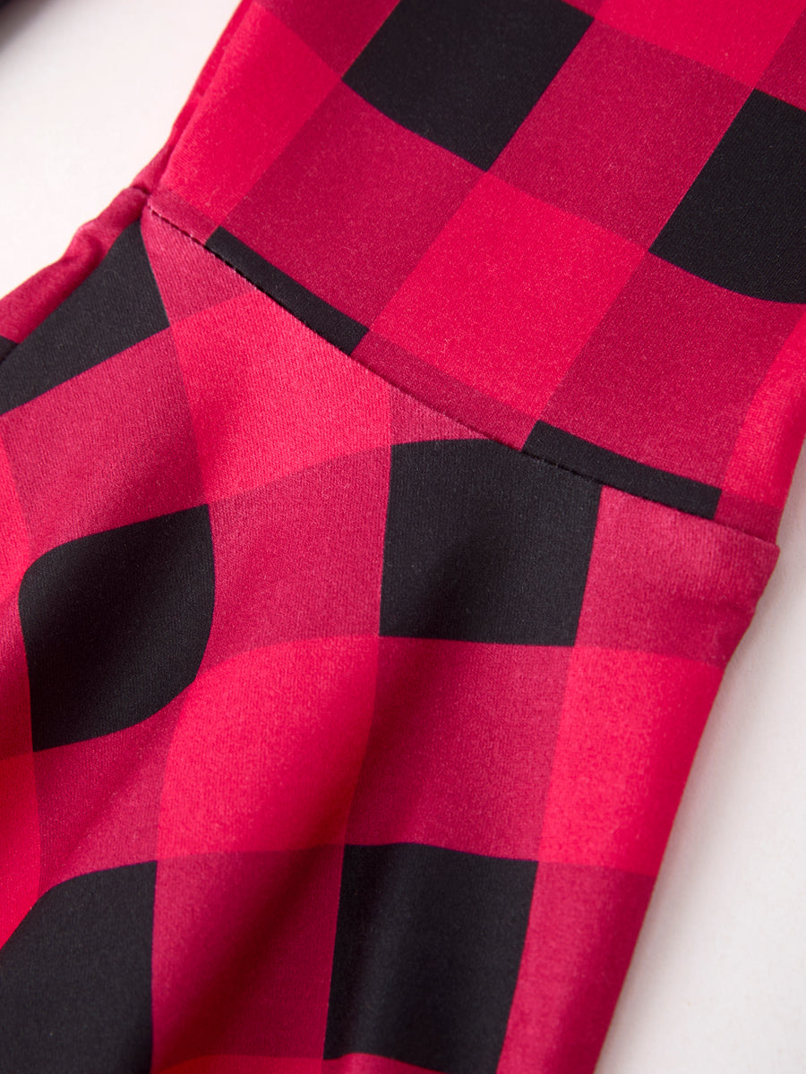 Red And Black Plaid Bell-Bottomed Pants