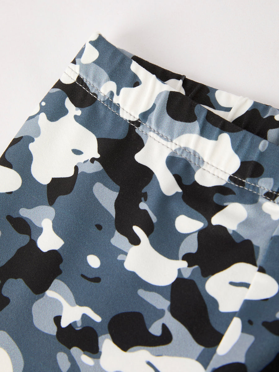 Girls Black Camouflage Casual Pants Two-Piece Set