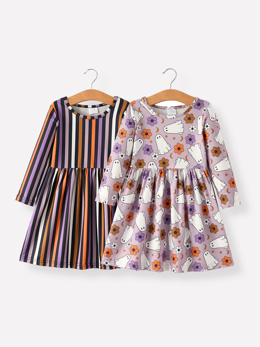 2 Piece Halloween Ghost Striped Girls Dress Set