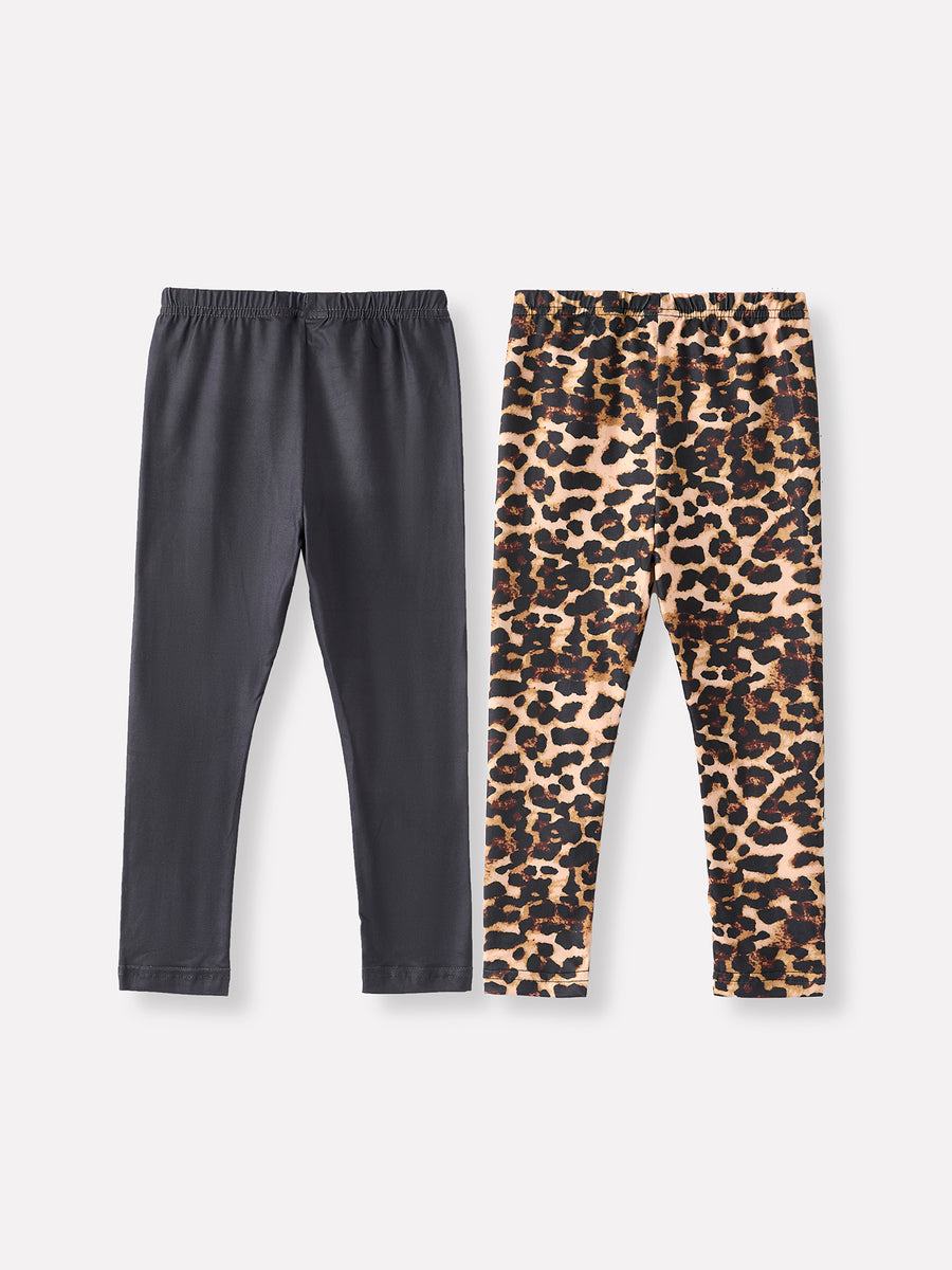 Girls Black Leopard Casual Pants Two-Piece Set