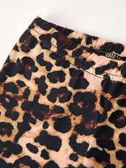 Girls Black Leopard Casual Pants Two-Piece Set