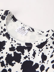 Autumn Cow Pattern Girls Long Sleeve Dress