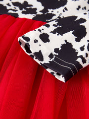 Autumn Cow Pattern Girls Long Sleeve Dress