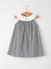 Halloween Striped "Trick Or Treat" Smock Embroidered Baby Girl Dress