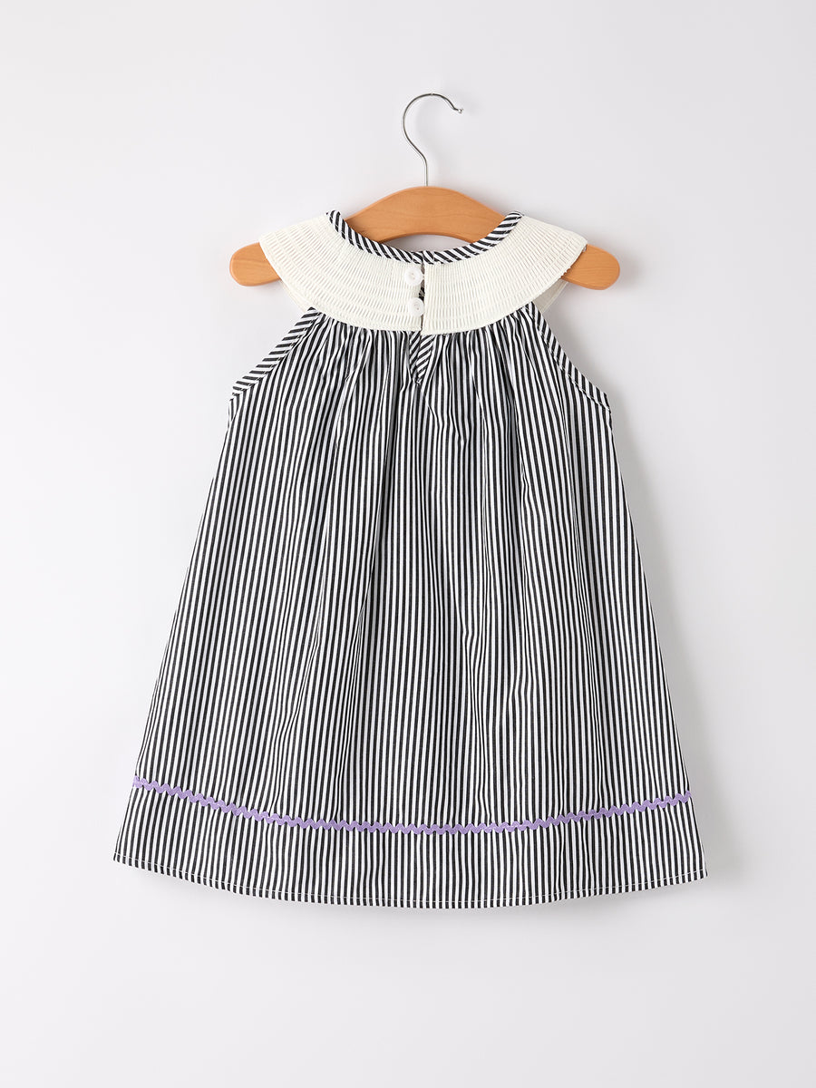 Halloween Striped "Trick Or Treat" Smock Embroidered Baby Girl Dress