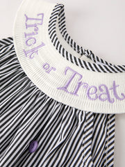 Halloween Striped "Trick Or Treat" Smock Embroidered Baby Girl Dress