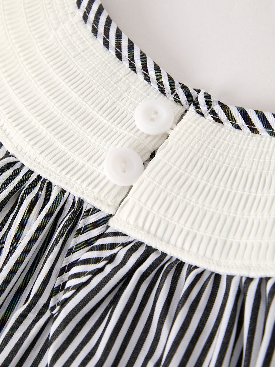 Halloween Striped "Trick Or Treat" Smock Embroidered Baby Girl Dress