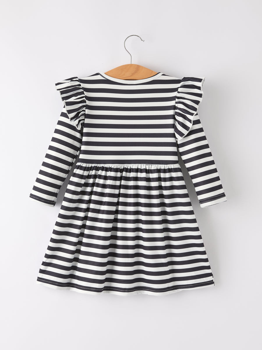 Halloween Black and White Striped Print Girls Dress