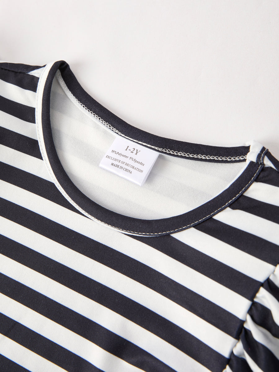 Halloween Black and White Striped Print Girls Dress