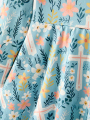 Autumn Christmas Girls Cross Floral Milk Silk Dress