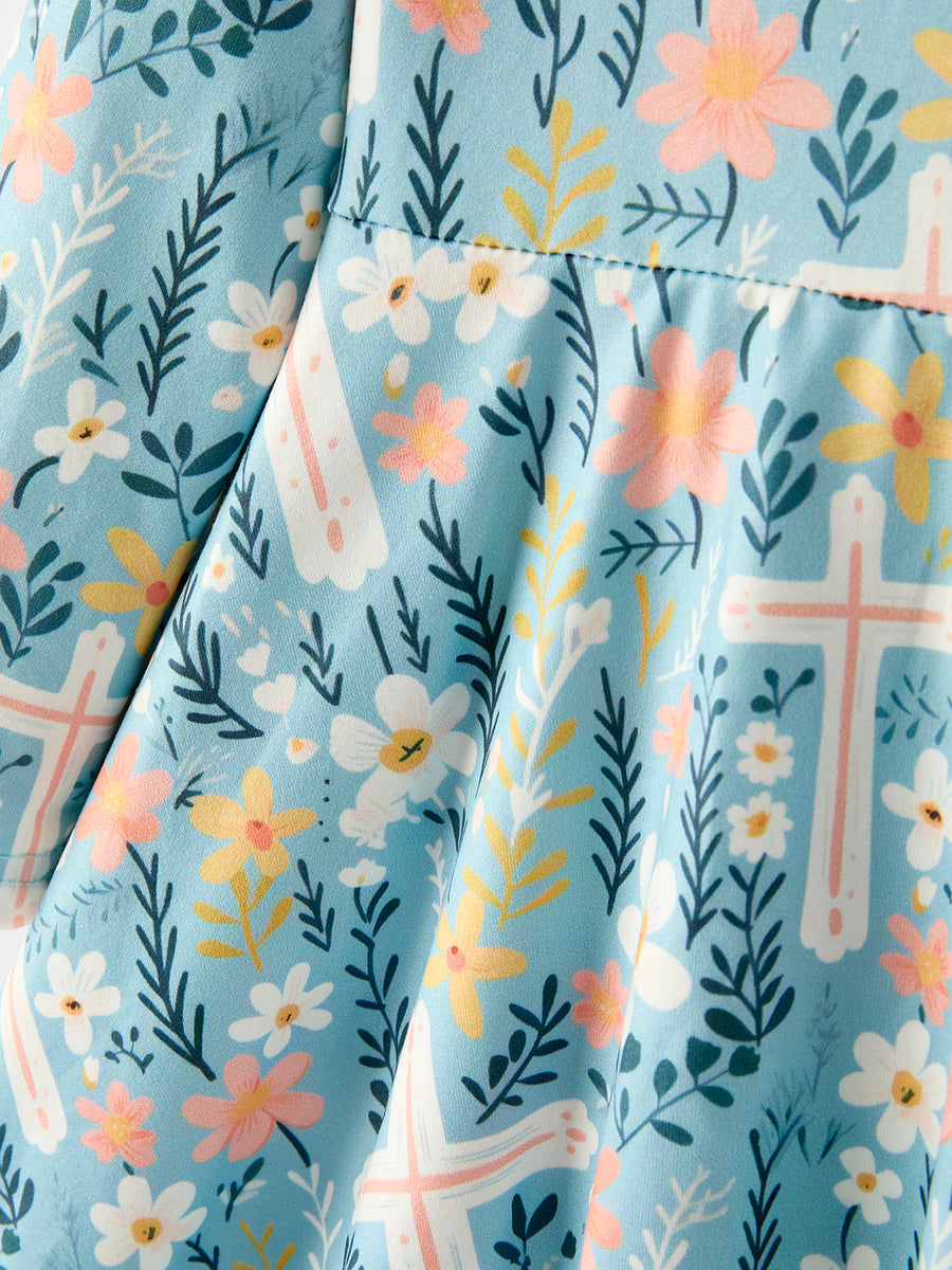 Autumn Christmas Girls Cross Floral Milk Silk Dress