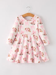 Autumn Western Girls Bow Milk Silk Long Sleeve Dress