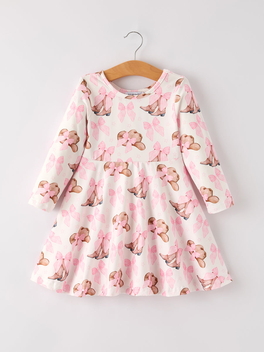 Autumn Western Girls Bow Milk Silk Long Sleeve Dress