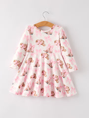 Autumn Western Girls Bow Milk Silk Long Sleeve Dress