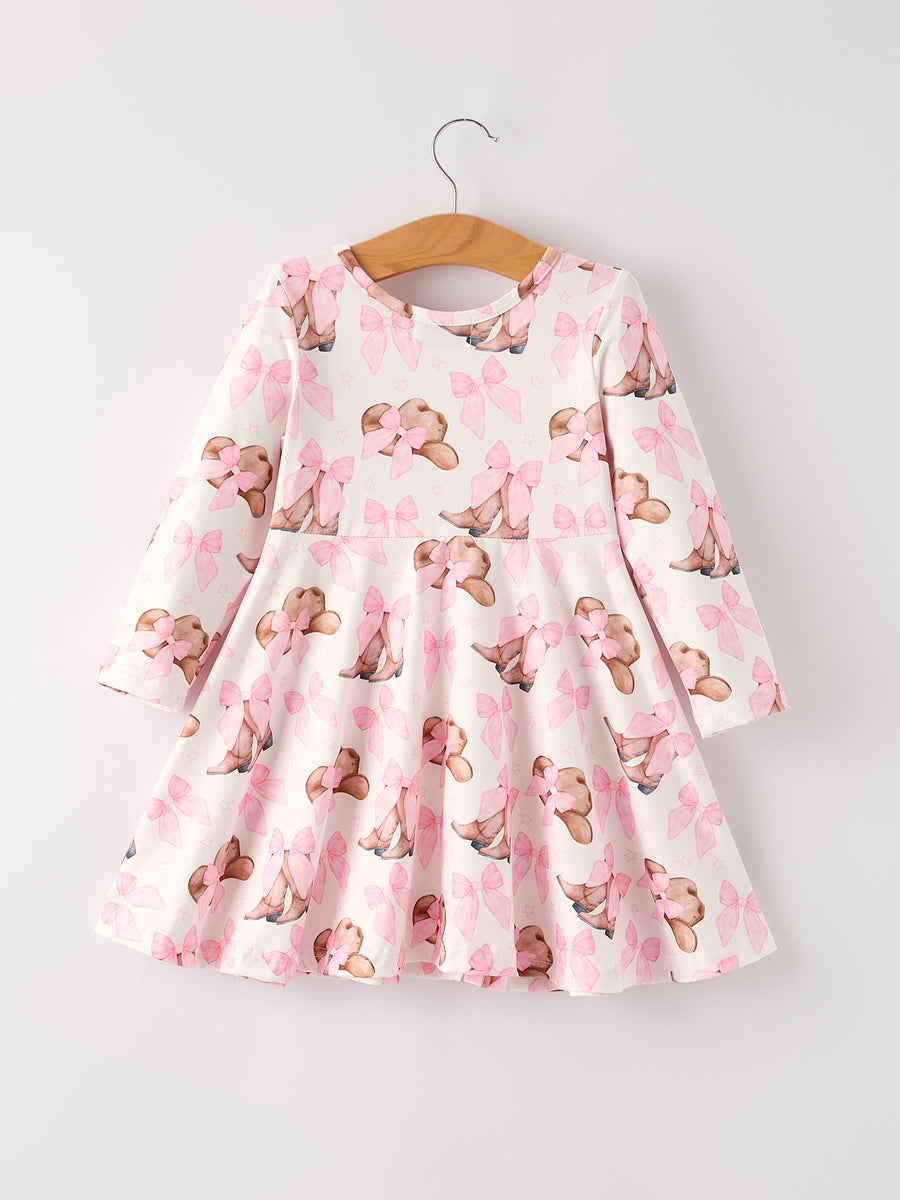 Autumn Western Girls Bow Milk Silk Long Sleeve Dress