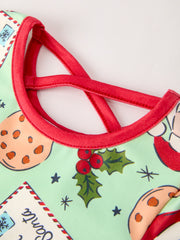 Winter Christmas Green Santa Girls Pocket Ruffle Dress