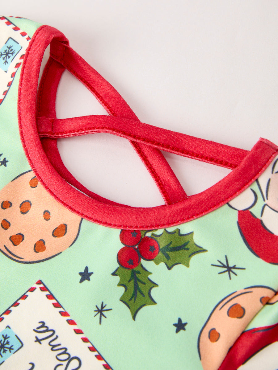 Winter Christmas Green Santa Girls Pocket Ruffle Dress