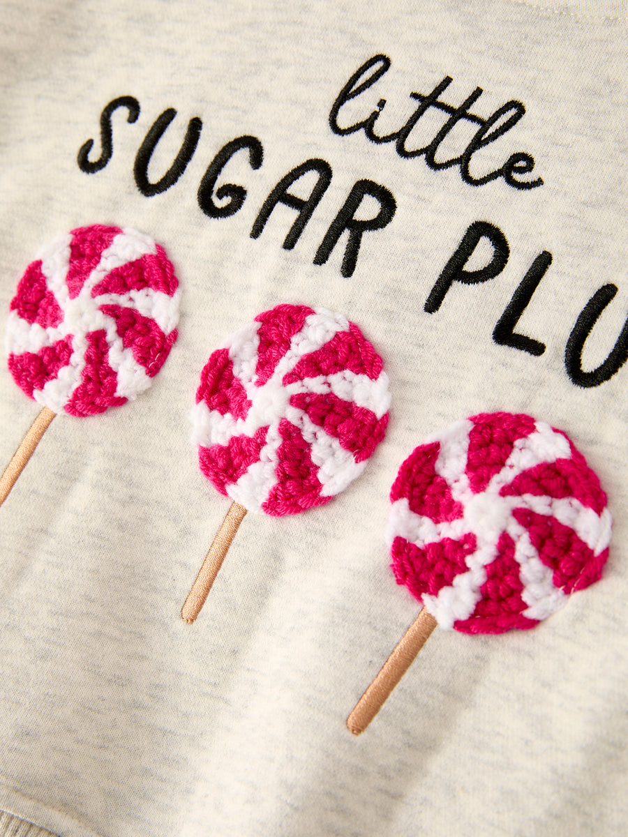 Winter Christmas "Little Sugar Plum" Embroidered Lollipop Chenille Patches Girls Set