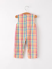 Fall Thanksgiving Color Plaid Chick Embroidery Smocking Baby Boys Romper