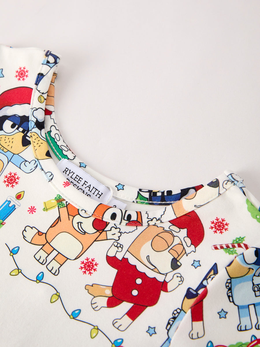 Winter Christmas Character Party Print Girls Dress