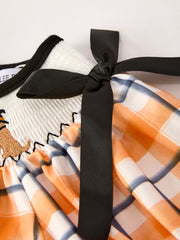 Fall Halloween Orange Embroidery Smocking Girls Dress