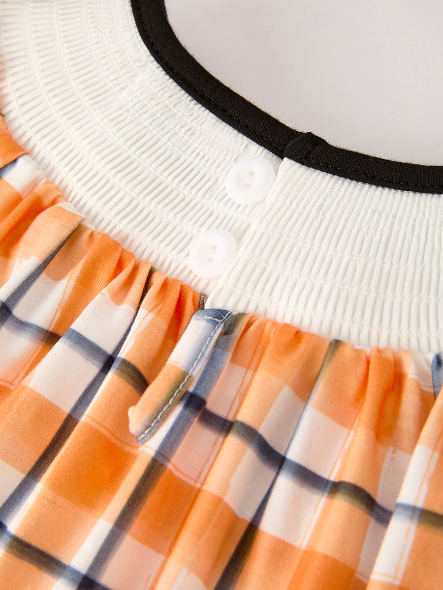 Fall Halloween Orange Embroidery Smocking Girls Dress