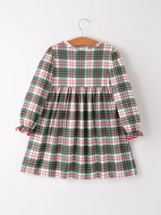 Christmas Embroidery Smocking Bow Plaid Girls Dress