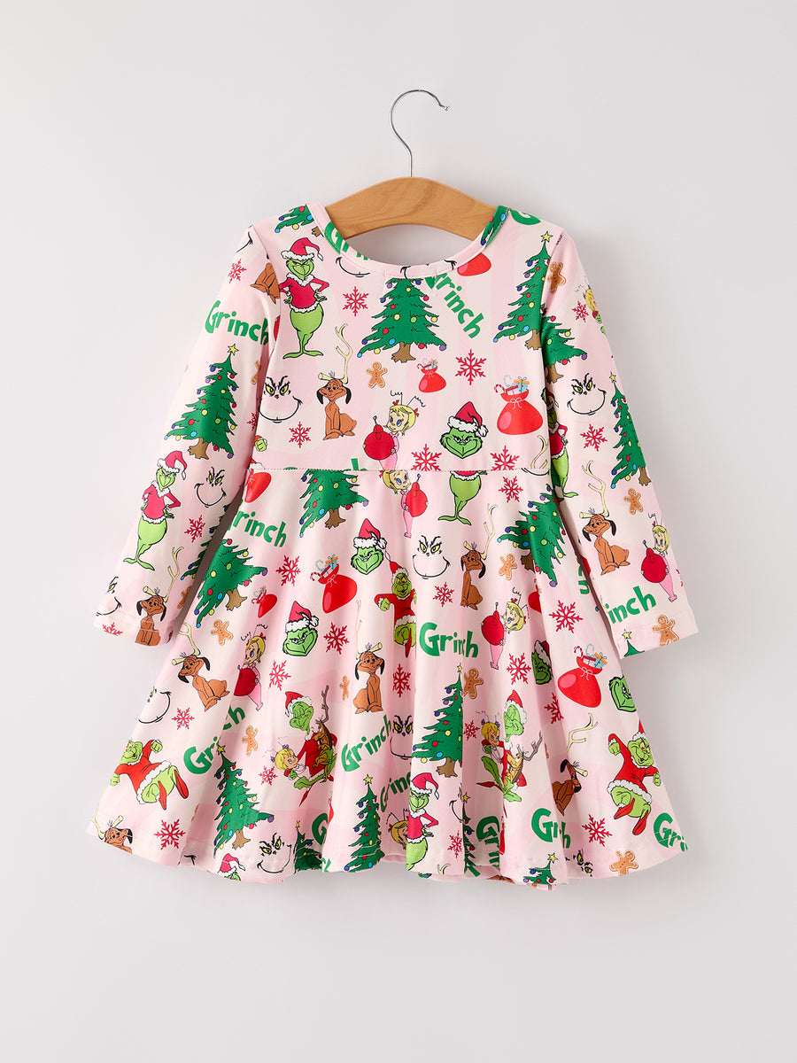 Winter Christmas Character Print Girls Dress