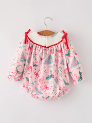 Winter Christmas Smocking Embroidery Colorful Girls Romper