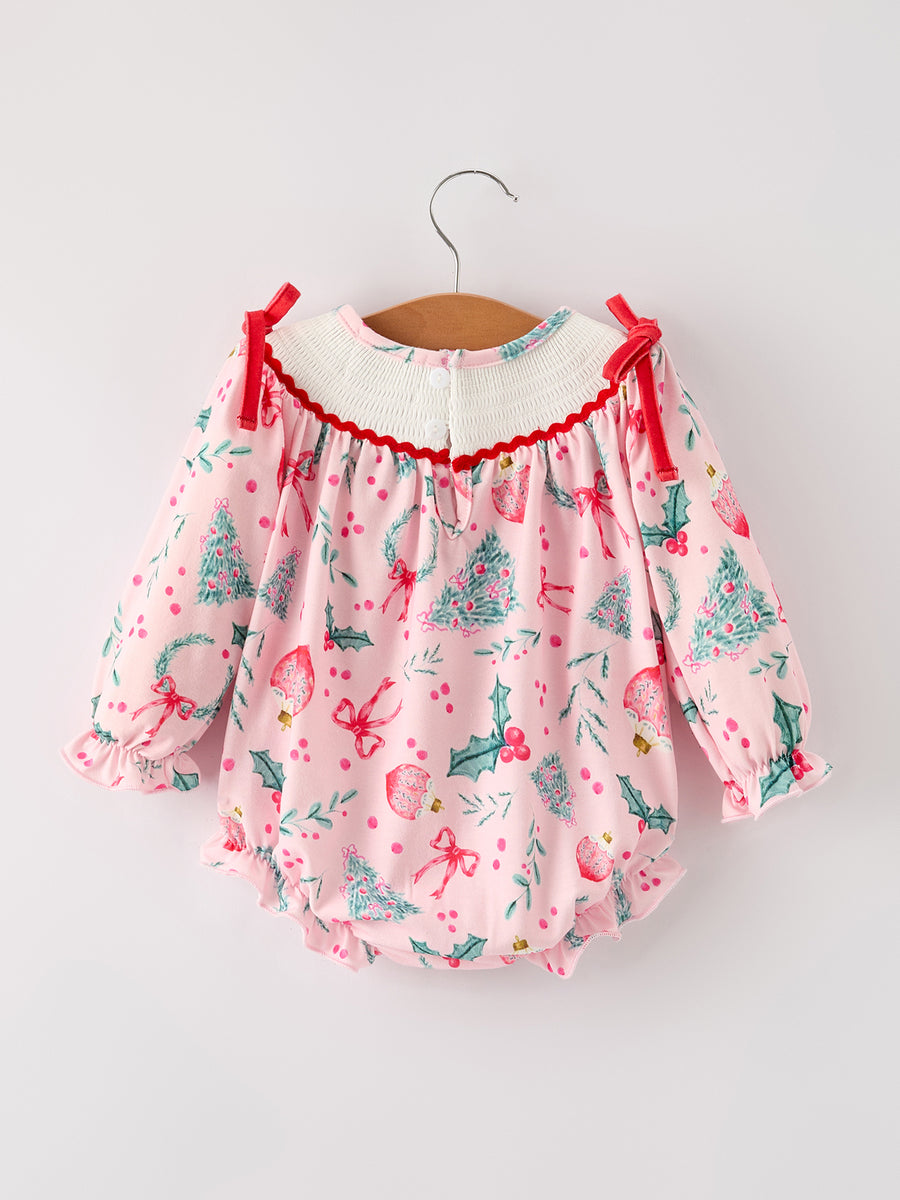 Winter Christmas Smocking Embroidery Colorful Girls Romper