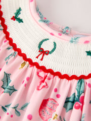 Winter Christmas Smocking Embroidery Colorful Girls Romper