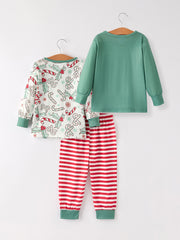 Christmas Print 2 Tops + 1 Pant Combination Girls Pajama Set