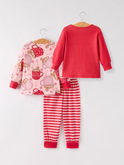 Christmas Print 2 Tops + 1 Pant Combination Girls Pajama Set