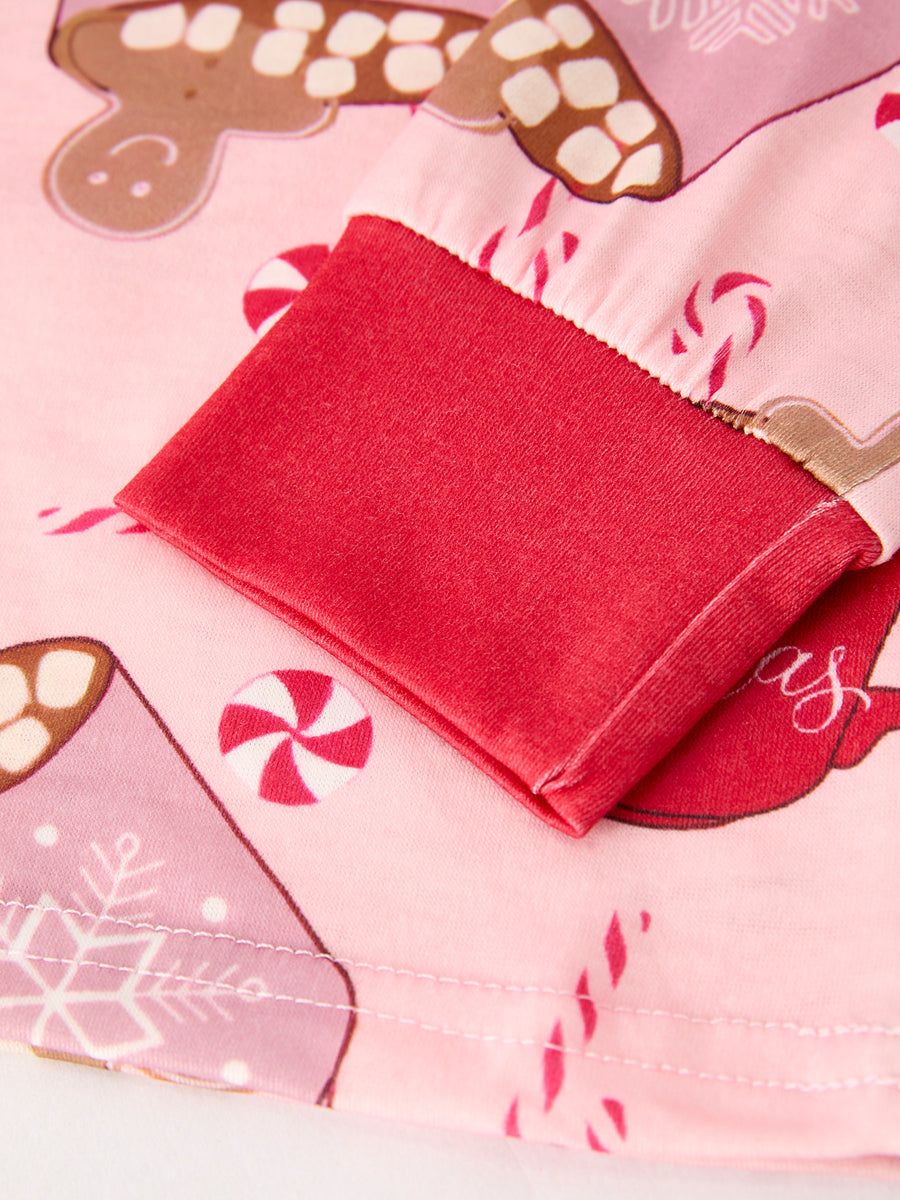 Christmas Print 2 Tops + 1 Pant Combination Girls Pajama Set