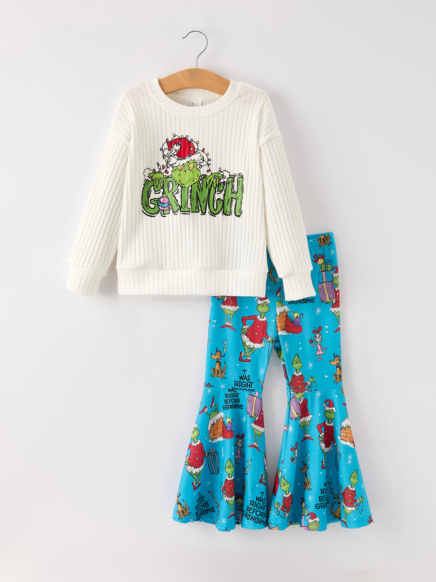 Christmas Character Print Sweatshirt & Bell Bottom Pants Set