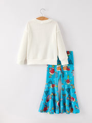 Christmas Character Print Sweatshirt & Bell Bottom Pants Set
