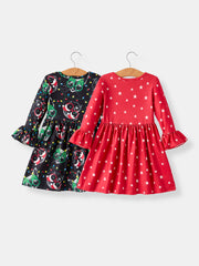 Winter Christmas Print Girls Dress Set (2 Pieces)