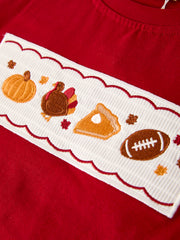 Fall Turkey Embroidered Boy Set – Orange Checkered with Halloween Details