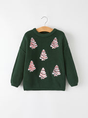 Festive Holiday Girls Sweater with Candy Stripe Tree Sequins