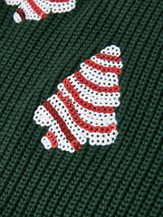 Festive Holiday Girls Sweater with Candy Stripe Tree Sequins