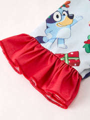 Christmas Character Blue Girls Pajama Set with Ruffles