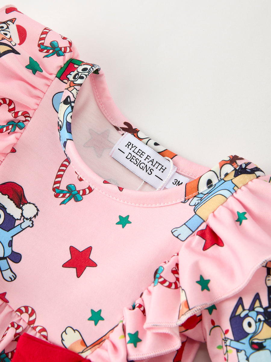 Christmas Character Festive Baby Girls Romper with Ruffles