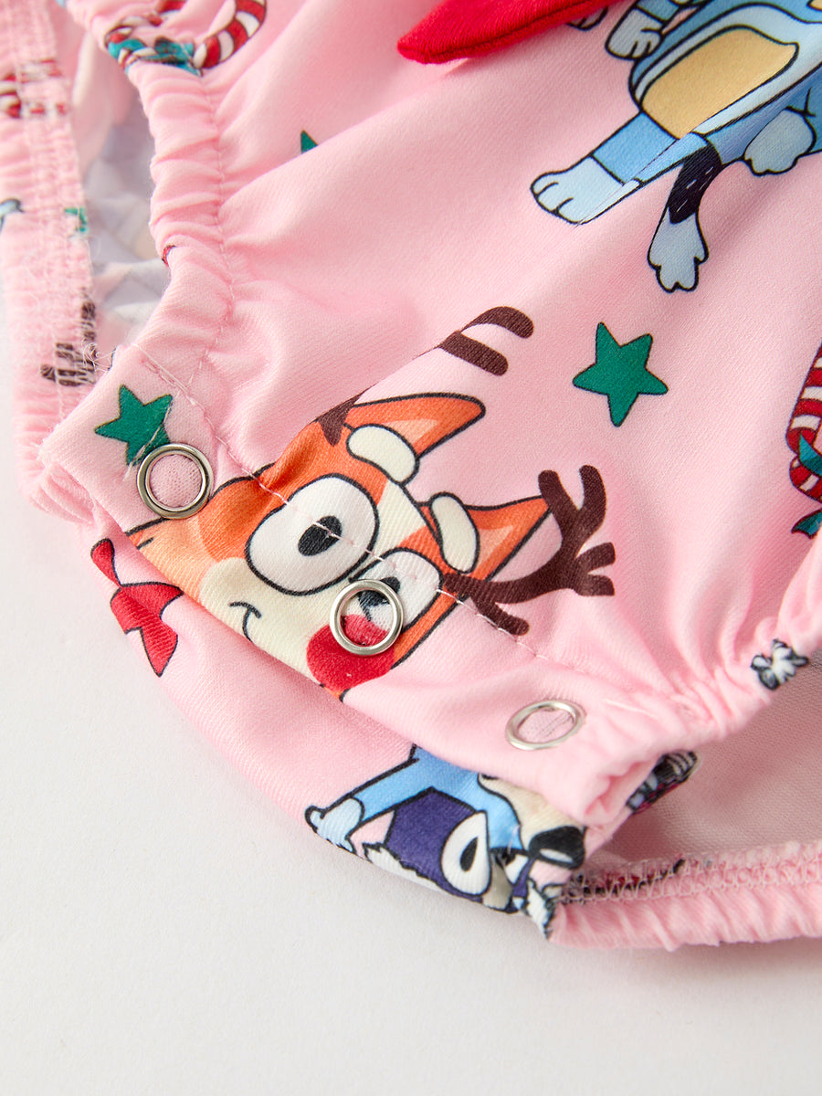 Christmas Character Festive Baby Girls Romper with Ruffles